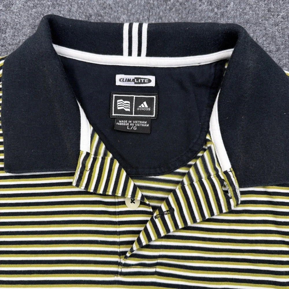 Adidas Golf Polo Shirt Men's Large Black Green‎ Stripes Climalite Short Sleeve